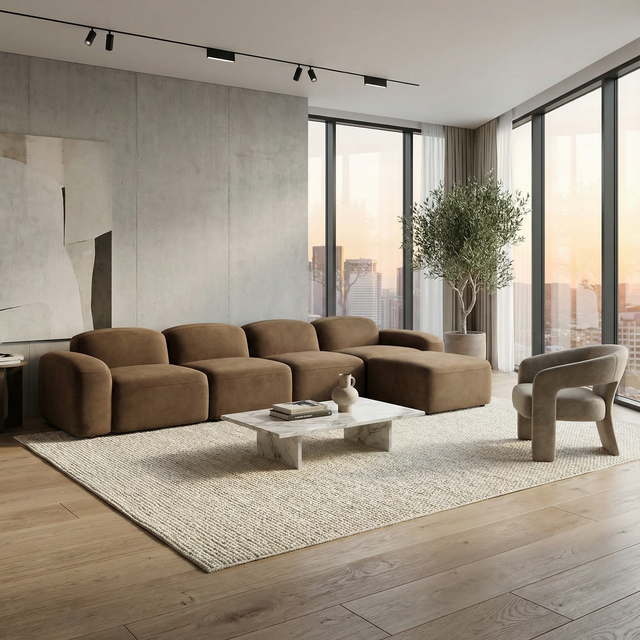 Brunello Large Sectional Sofa Brown Velvet