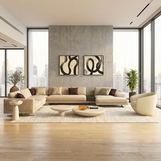 Maestro Sectional Sofa Beige Velvet