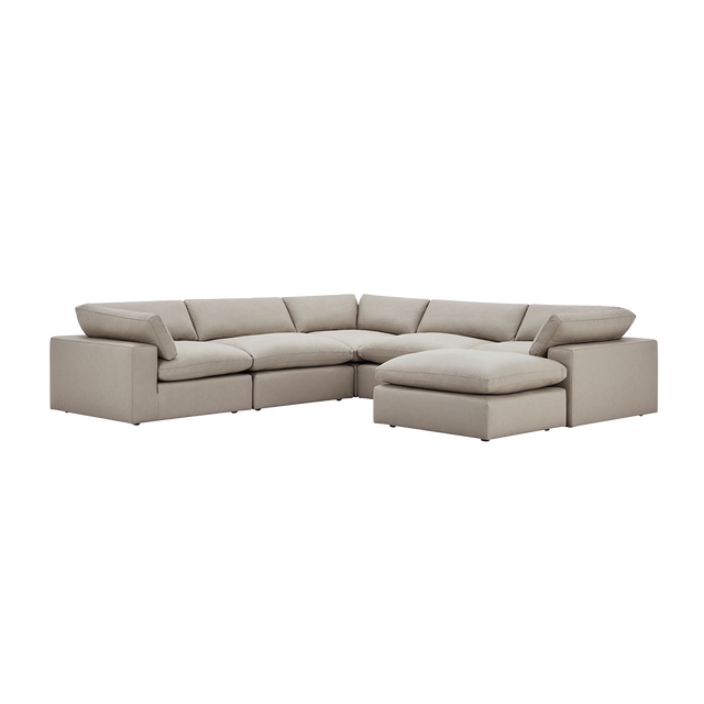 Bloom Leather Sectional Modular Sofa & Ottoman Mocha