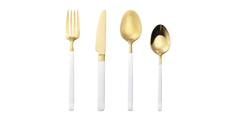 White Gold Cutlery Set 89 Pieces Set, White Tableware Gold Cutlery