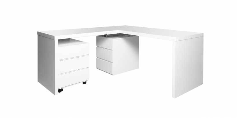 Nexora L shape Modular Office Table with Three Drawers (Flowery Wenge  Frosty White)